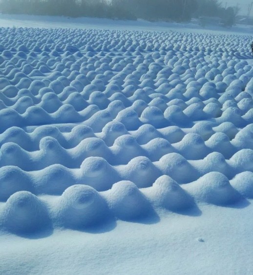 15. La neve su questo campo ha creato un effetto particolare