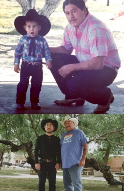 11. "Mon père et moi, dans le même parc, avec la même passion pour les cow-boys à 33 ans d'intervalle"