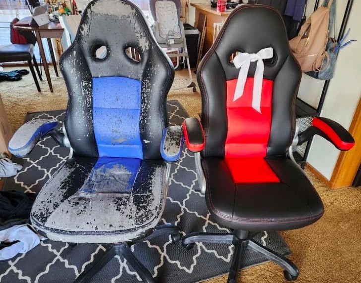 11. "La sedia per il computer di mio marito contro quella nuova dello stesso modello"