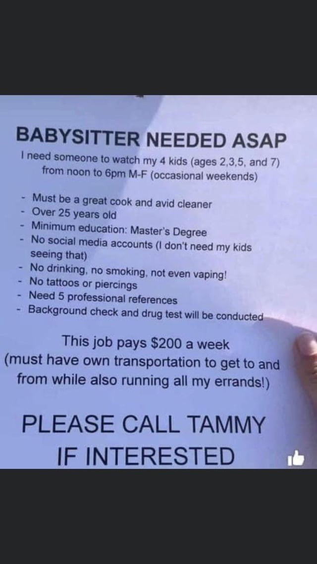 Annuncio per la ricerca di una babysitter