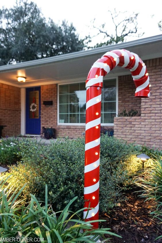 Giant Christmas candy canes in the garden
