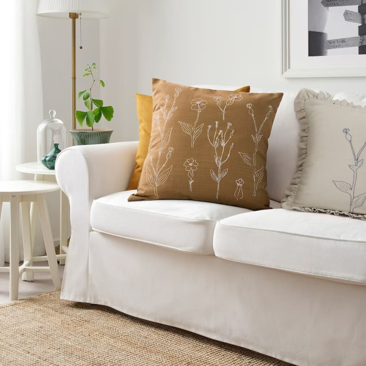 Federa Cuscino Swono 45x45 Cm - Decorazione Floreale Messicana, Uccelli E Fiori, Stile Etnico, Cotone E Lino