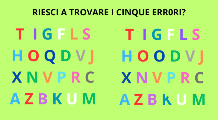 Enigma visivo delle lettere: dove sono i 5 errori?
