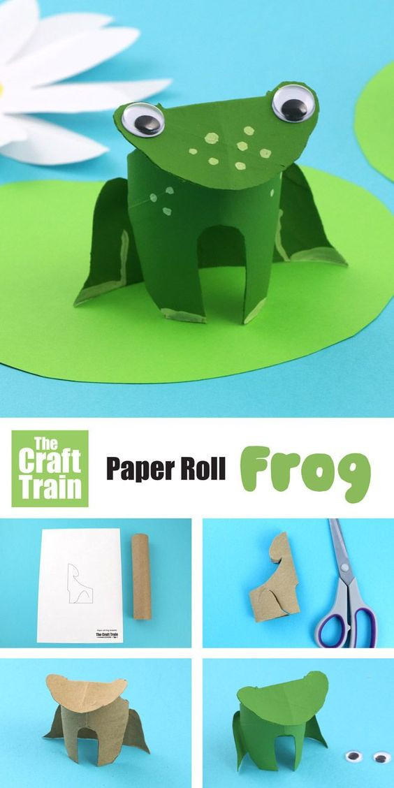 7. Des grenouilles réalisées avec des rouleaux de papier toilette