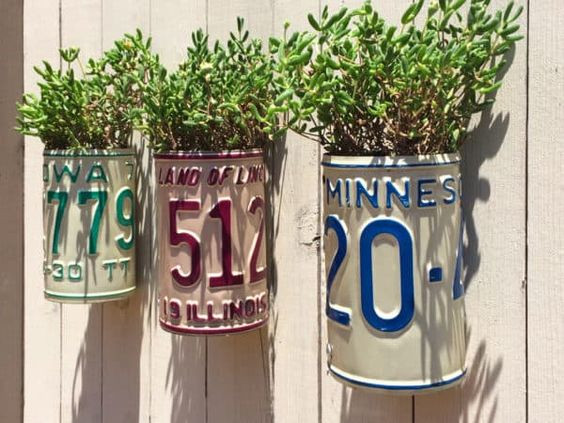1. Old license plates become planters