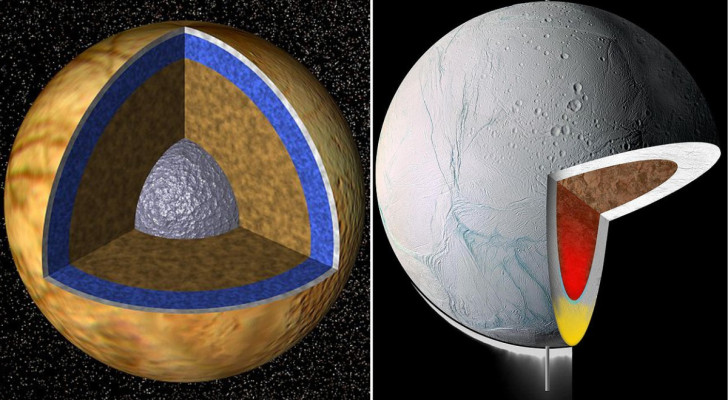 Europas och Enceladus interna struktur