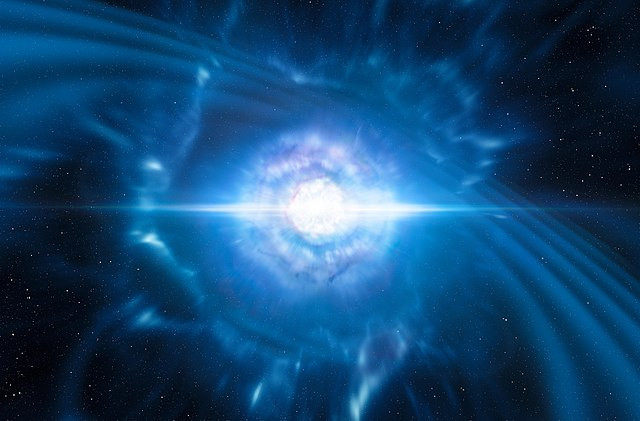 Représentation artistique de la fusion des étoiles à neutrons