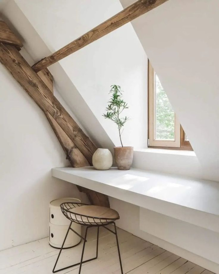 A minimalist office in the attic
