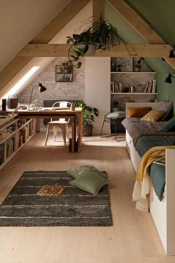 Home office in a living room-style attic