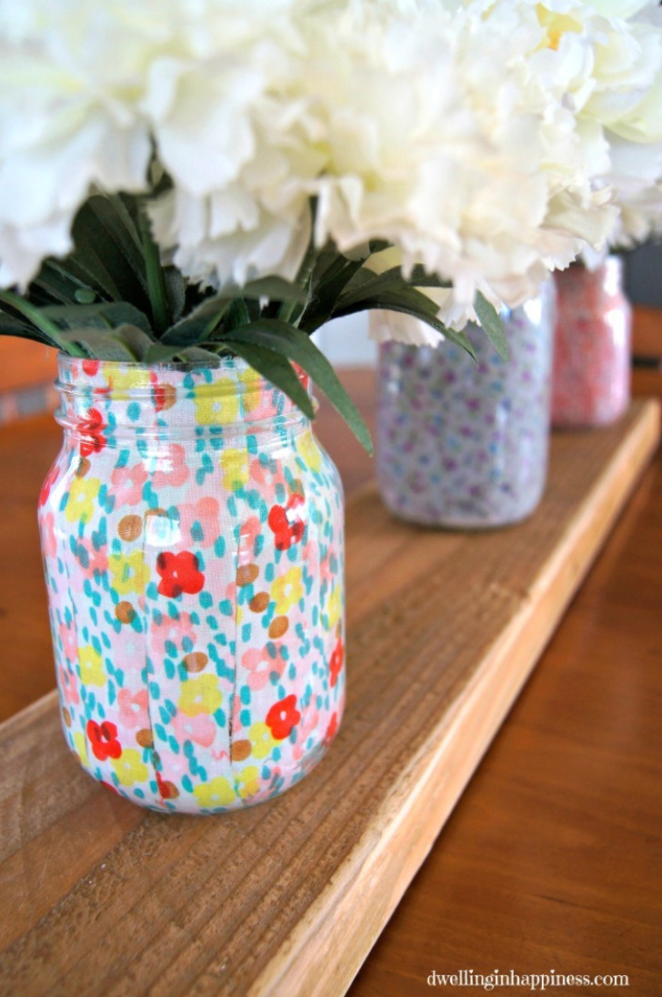 Jars decorated with fabric