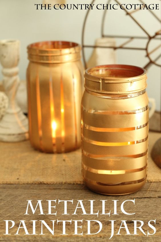 Glass jars decorated with metallic paints