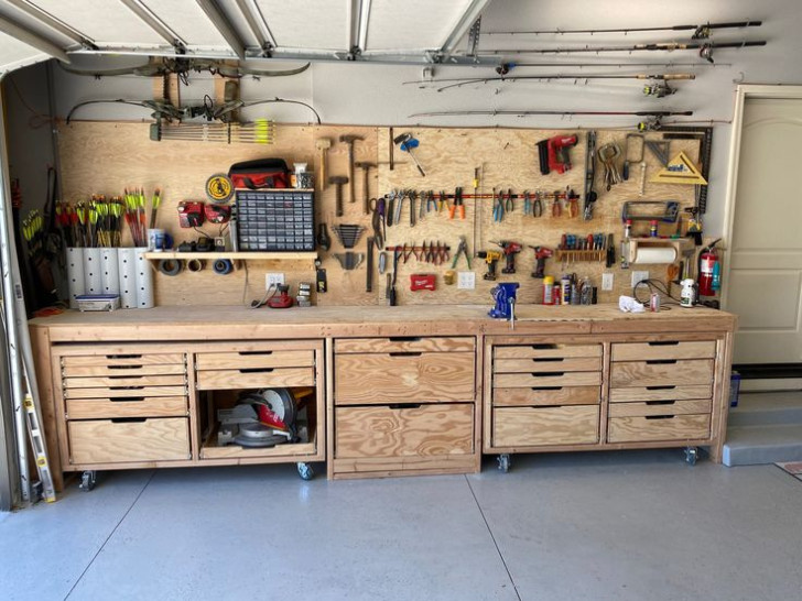 Workbench with tools and drawers