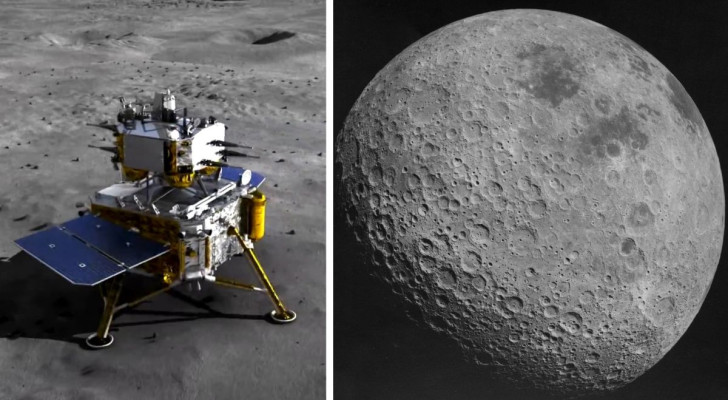 Rappresentazione del lander della missione cinese Chang'e 6 sul lato nascosto della Luna