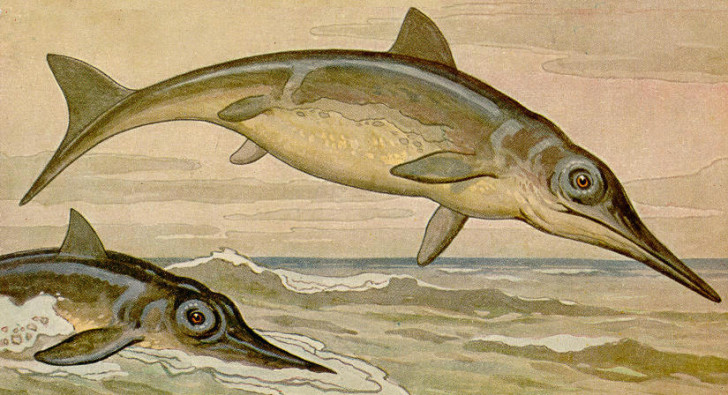 Schilderij van een ichthyosaurus door Heinrich Harder
