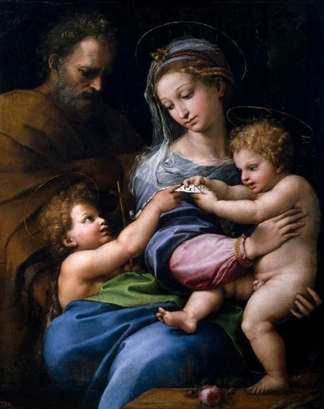 Schilderij Madonna della Rosa exclusief toegeschreven aan Raffaello.