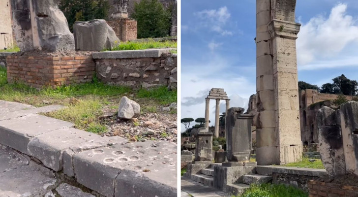 Les fossettes de la Basilique Julia que les anciens Romains utilisaient pour jouer sur la place du marché