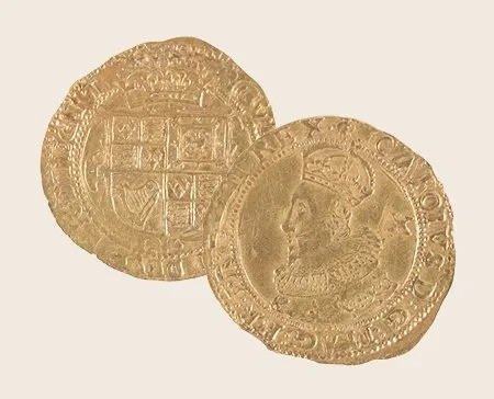 En dubbelmynt i guld med Karl den förste