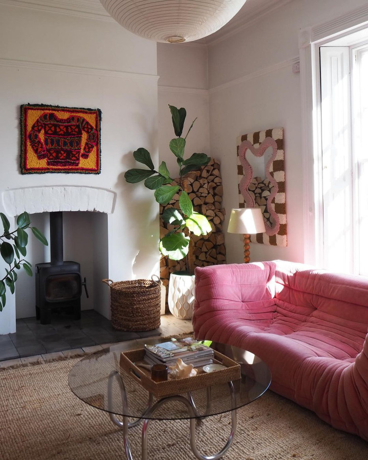 A living room furnished with plants