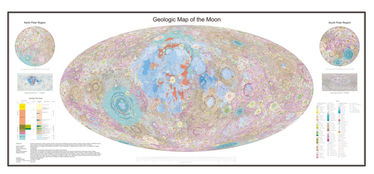 Maanatlas en geologische kaart van de kraters op schaal 1:2.500.000