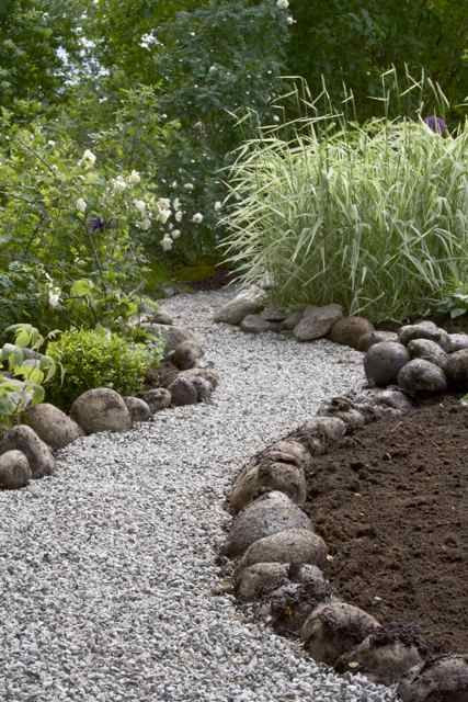 Garden path bordered by rows of natural rocks