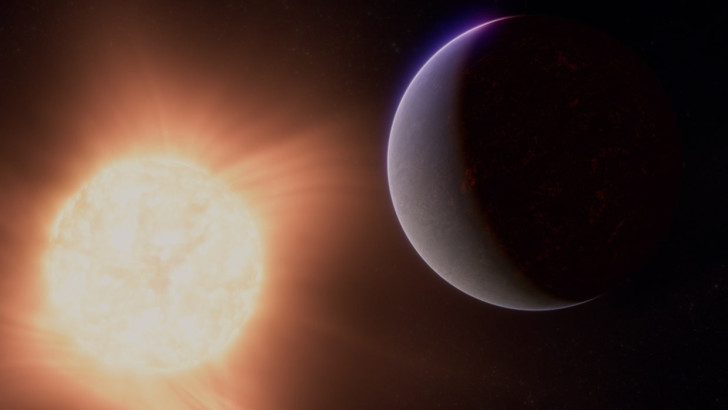 Artistieke weergave van de exoplaneet 55 Cancri e gebaseerd op waarnemingen van NASA's James Webb Space Telescope