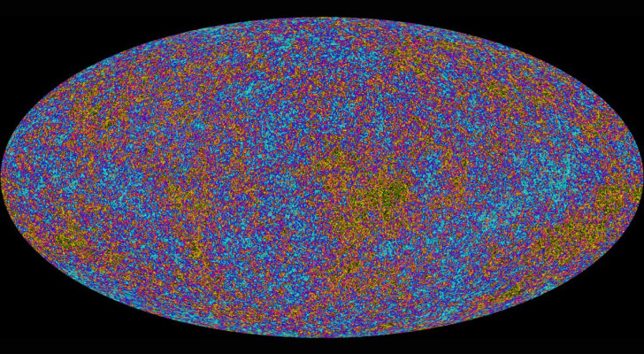 Den kosmiska bakgrundsstrålningen representerad av ESA Plancik
