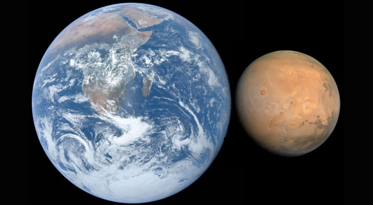Een vergelijking tussen de aarde en Mars, de rode planeet van het zonnestelsel