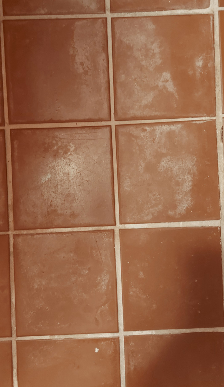 terracotta tiles with white saltpeter stains