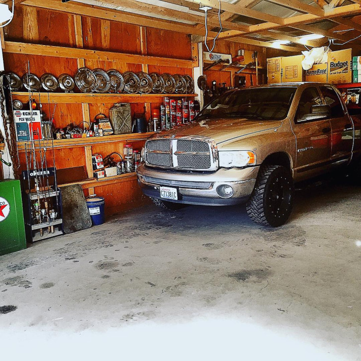 Shelves on the side walls of a garage, taking advantage of vertical space