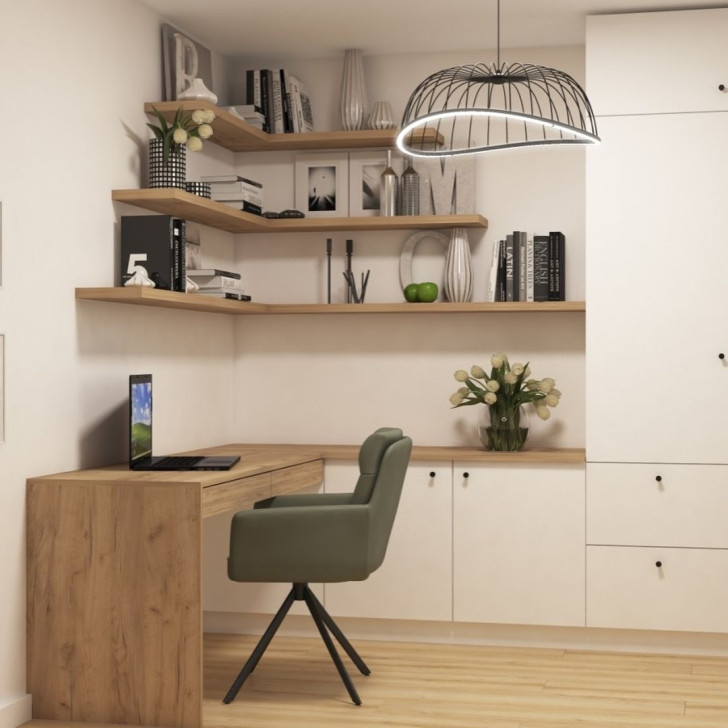 A work station with plenty of storage space and minimal distractions