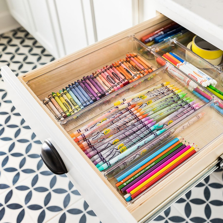 A perfectly divided and tidy drawer of stationery products