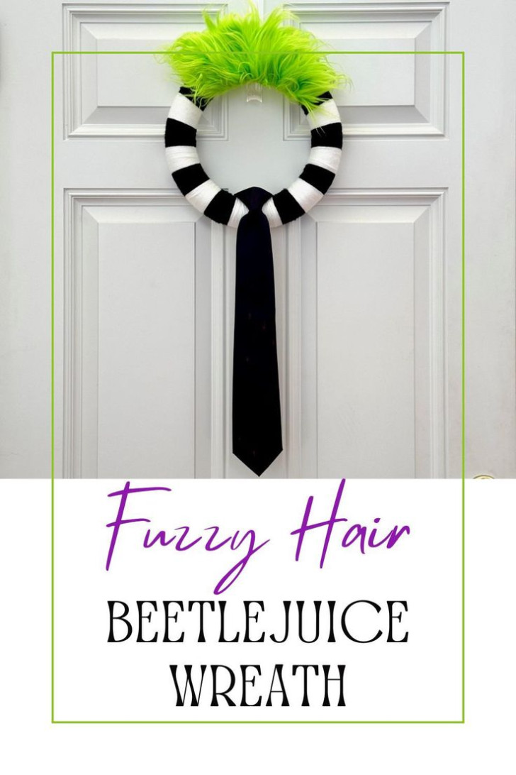 Beetlejuice-inspired, black and white striped decorative wreath