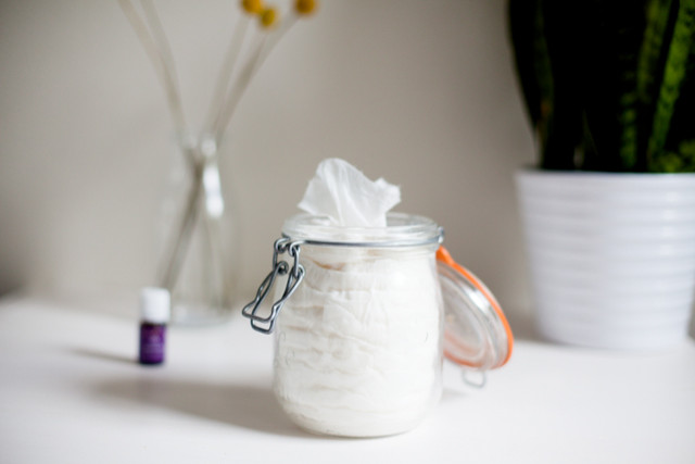 Jar of household cleaning wipes