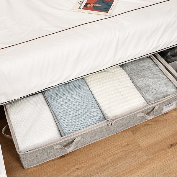 Fabric, under-bed box holding bed linen