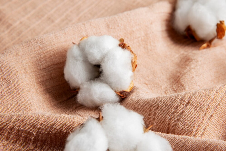 raw cotton placed on terracotta-colored fabric