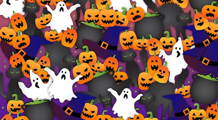 Design di Halloween con zucche e fantasmi, perfetto per addobbi e feste a tema.