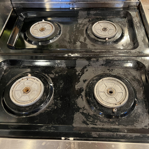 Damaged burners and oven top