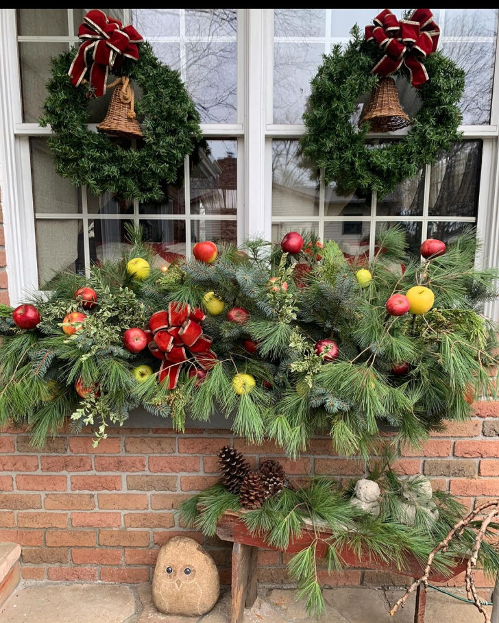 Jardinière de sapin décorée avec des fruits frais