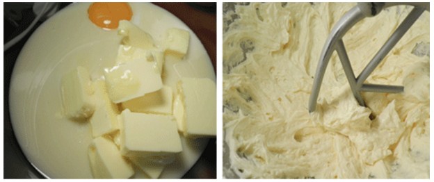 1. Passez au mixeur le jaune d’oeuf, le beurre et le lait jusqu'à créer une crème.
