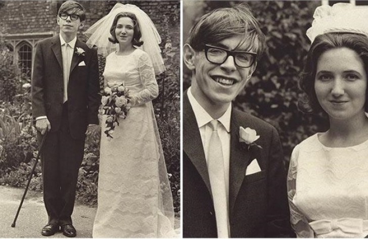 Stephen Hawking met zijn eerste vrouw Jane Wilde