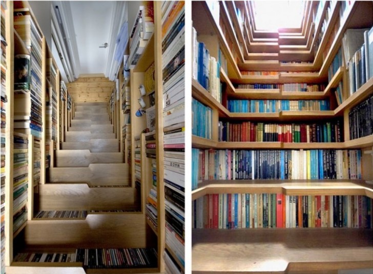 Amate leggere ma librerie in casa non ne entrano più. Sfruttate le scale, i gradini faranno da scaffali.