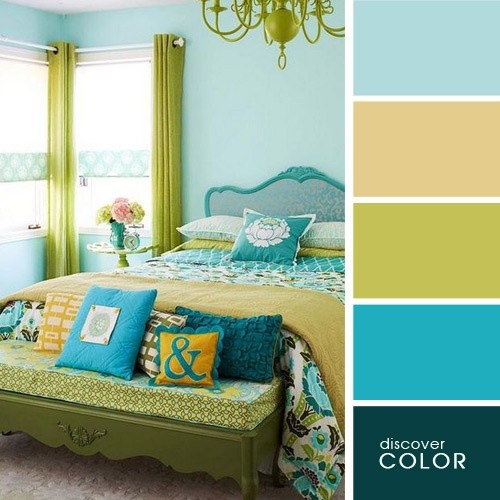 Camera da letto con turchese e verde chiaro 