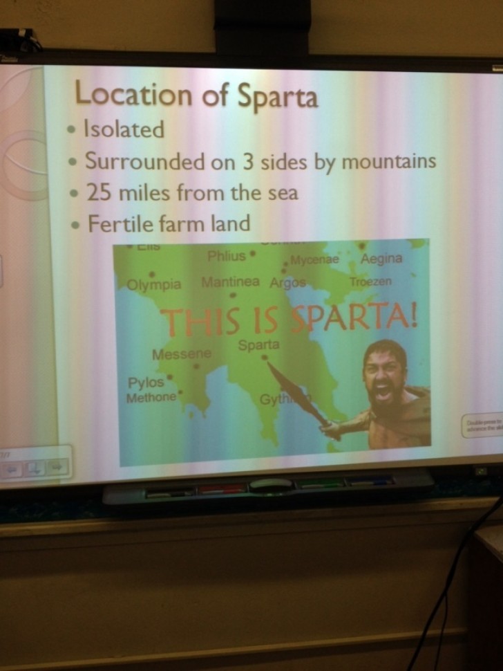 Un modo incisivo per far ricordare ai ragazzi l'ubicazione di Sparta.