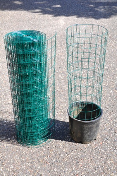 Take the vase which acts as the base, and insert the garden netting to form a cylinder.