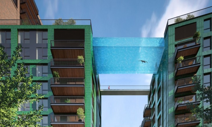 9. Il progetto di una piscina trasparente costruita tra due edifici, Londra