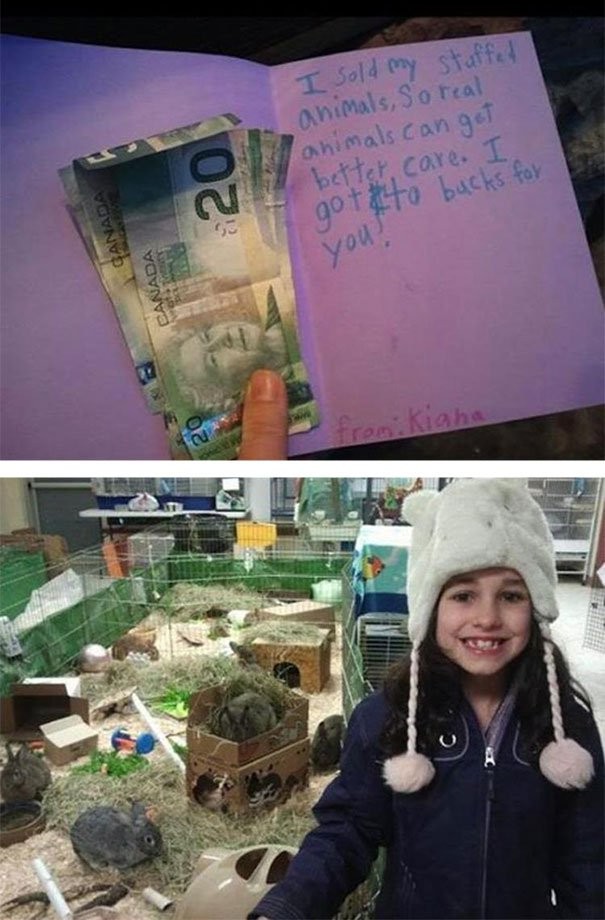 10. Una bambina ha venduto tutti i suoi peluche per ricavare una somma di denaro da destinare ad un rifugio di animali.
