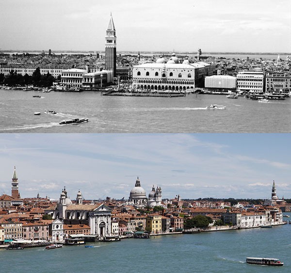 Venise, Italie. 1970 et aujourd'hui