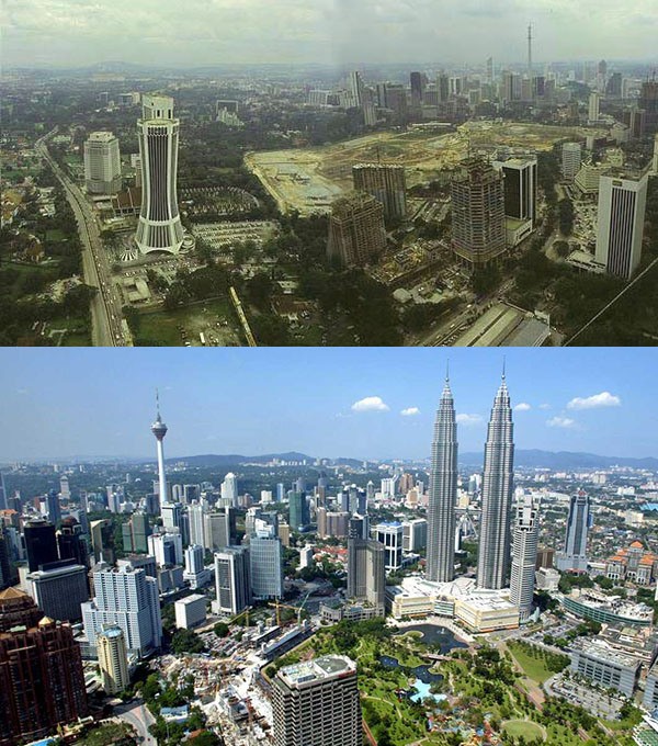 Kuala Lumpur, Malaisie. 1990 et aujourd'hui