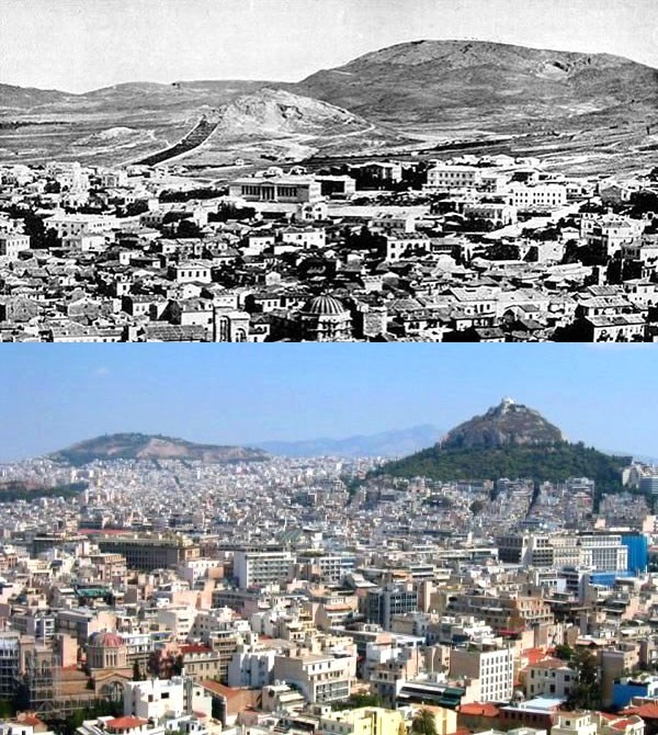 Athènes, Grèce. 1860 et aujourd'hui