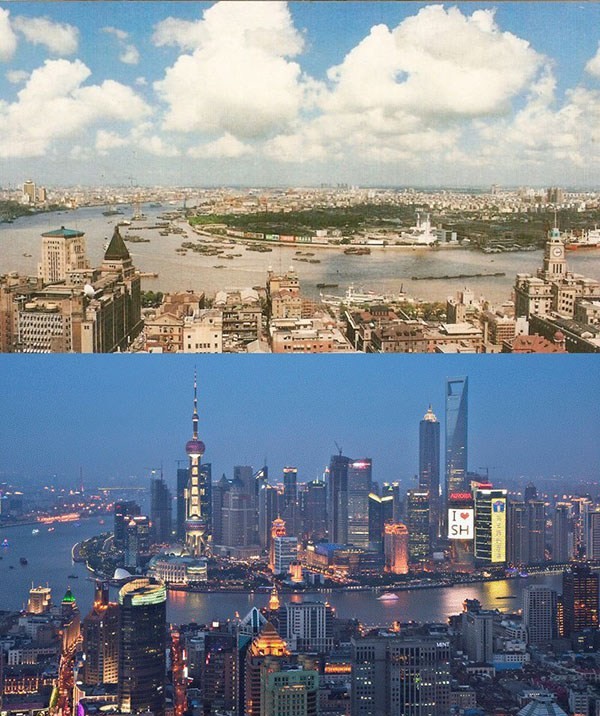 Shanghai, Chine. 1990 et 2010